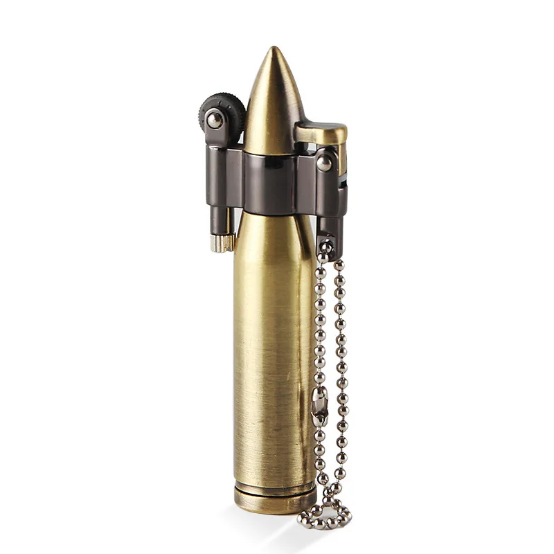 

Retro Bullet Wheel Kerosene Lighter Metal Keychain Cigar Cigarette Lighter Gasoline Smoking Accessories Men's Gift Gadget