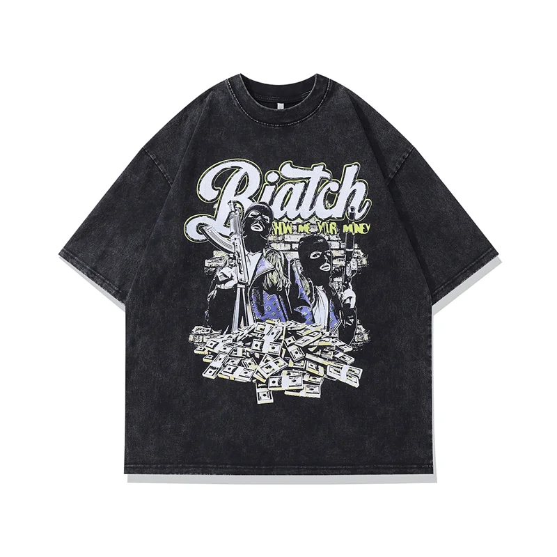

Funny T Shirts Men Hip Hop Streetwear Rapper Printed Wahsed 100% Cotton T-shirts Oversized Vintage Gothic Graphic Summer Tops