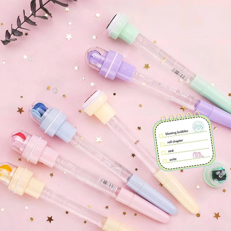 

1PC Multifunctional Cartoon Seal Bubble Ballpoint Pen Children Pen Blowing Magic Stationery Bubble Ballpoint Stamp Funny Office