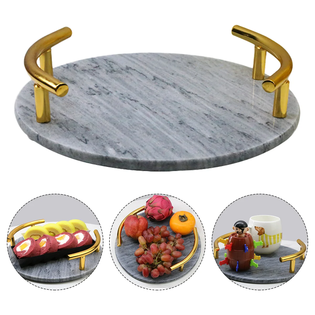 

Chic Marble Tray Beautiful Cake Display Plate Unique Dessert Tray with Handle