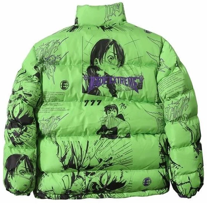 Мужская зимняя парка с капюшоном и аниме принтом цвета размеры в ассортименте
