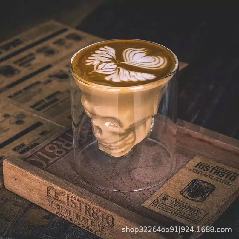 250 мл модная двухслойная стеклянная чашка с черепом оригинальная кофейная для