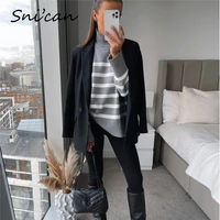 gray white striped sweater turtleneck long sleeve oversize casual office ladies pullover femme fashion spring female outwear za