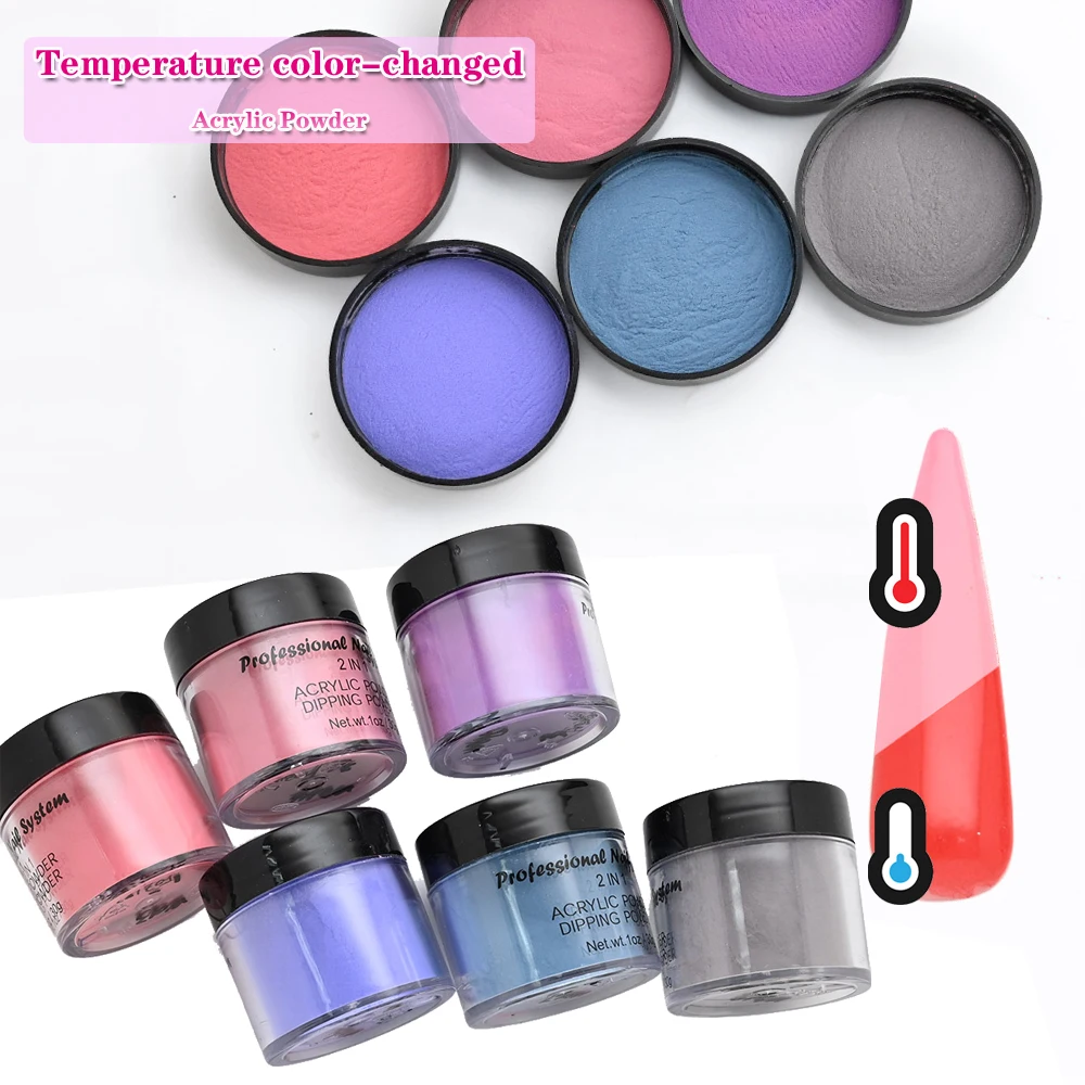 

1OZ 2-in-1 Acrylic Powder Temperature Color Change Extension Dipping Powder Manicure Tips Nail Art Decoration Builder Polymer