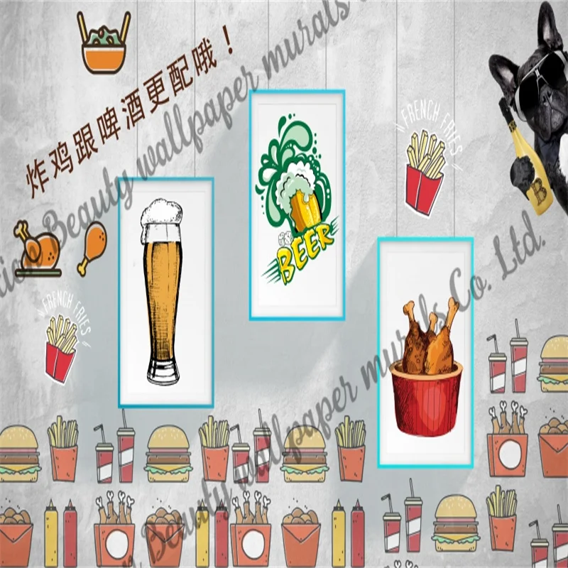 Custom Fried Chicken Beer Wallpaper Mural Industrial Decoration Fast Food Restaurant Snack Bar Background Wall Papel De Parede images - 6