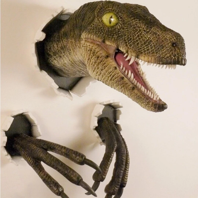 

3D Wall Bursting Hanging DinosaurDinosaur Wall Mounted Sculpture Head Resin Dinosaur Head with Claws Home Decor