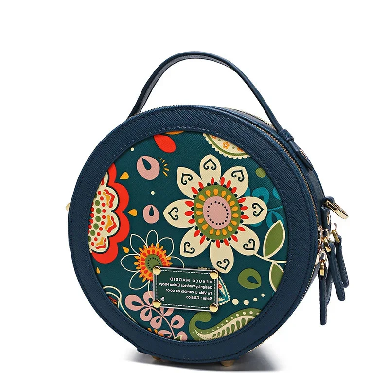 

women shoulder bag designer floral pattern fashion retro messenger bag circular crossbody bags for girl wholesale 10pcs/lot
