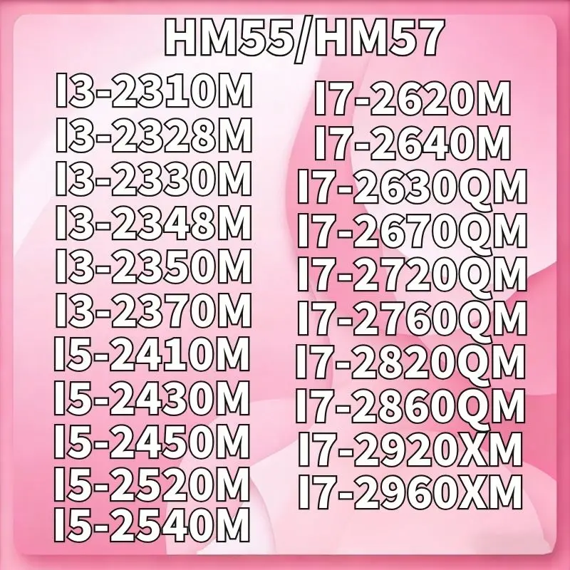 HM55HM57 I3-2310M2328M2330M2348M2350M2370MI5-2520M2540MI7-2620M2640M2630QM2670QM2720QM2760QM2820QM2860QM2920XM (art.: 3920dae6bc404) - 3920dae6bc404