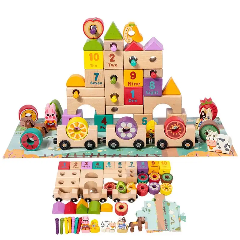 

Building Blocks Set Funny Shape Matching Wooden Assembly Toy Cartoon Cute For Hand-Eye Coordination Hand Balance Color Cognition