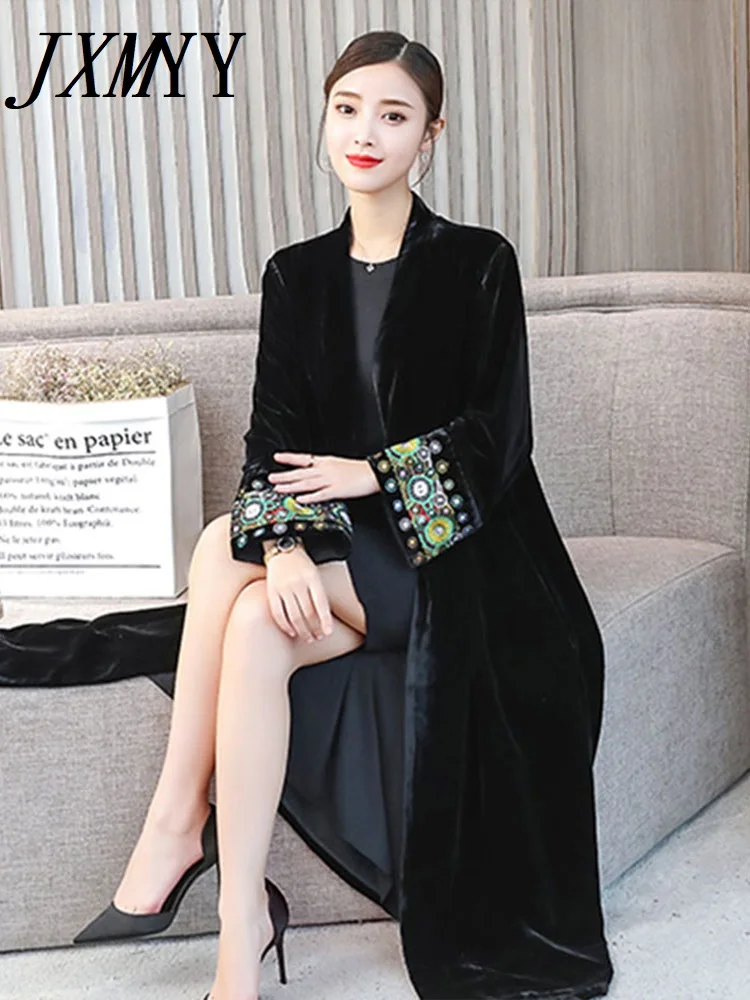 Женское бархатное кимоно с вышивкой V-образным вырезом | Женская одежда