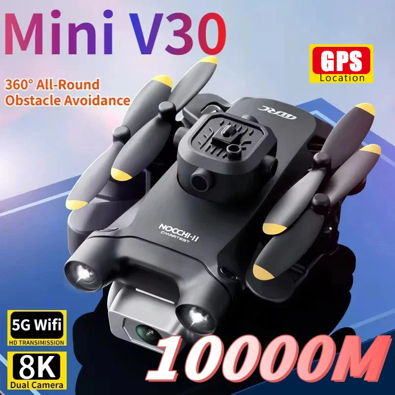Мини-Дрон V30 с двойной камерой 4 ДРК 8K HD FPV 5-сторонний обход препятствий 1080P антенна