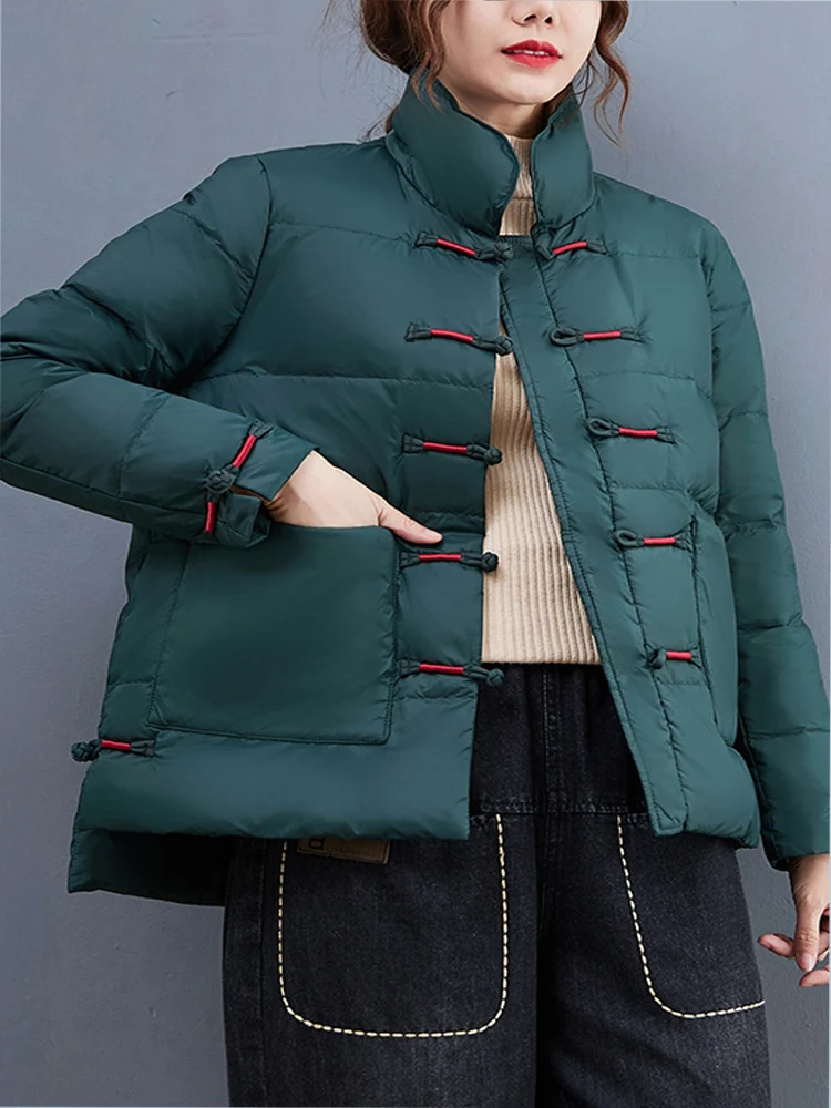 

2022 Fashion Standing Collar Lightweight Down Padded Jacket Women's Loose Thickened Casual All-match Warm Single Breasted Coat