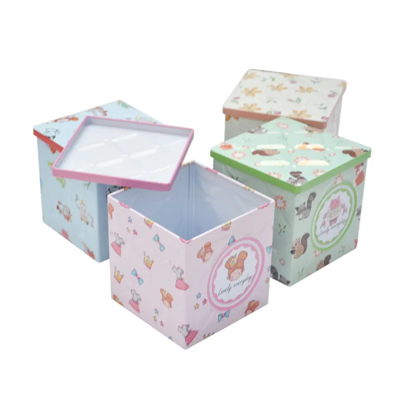 

New Cartoon Square Christmas Candy Apple Tinplate Storage Gift Box Vintage Flower Metal Jewelry Tea Coffee Organizer Case
