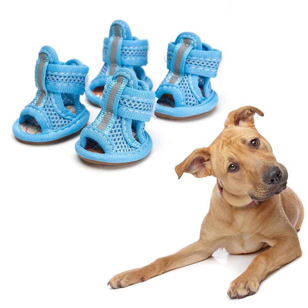 

4 Pcs Breathable Soft Mesh Dog Sandals Blue Boots Pink Shoes Large Dogs Anti- Small