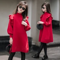 children kids girls clothes red spring knitted ruffles teen girls long sleeve sweater dresses 4 5 6 7 8 9 10 11 12 13 14 years