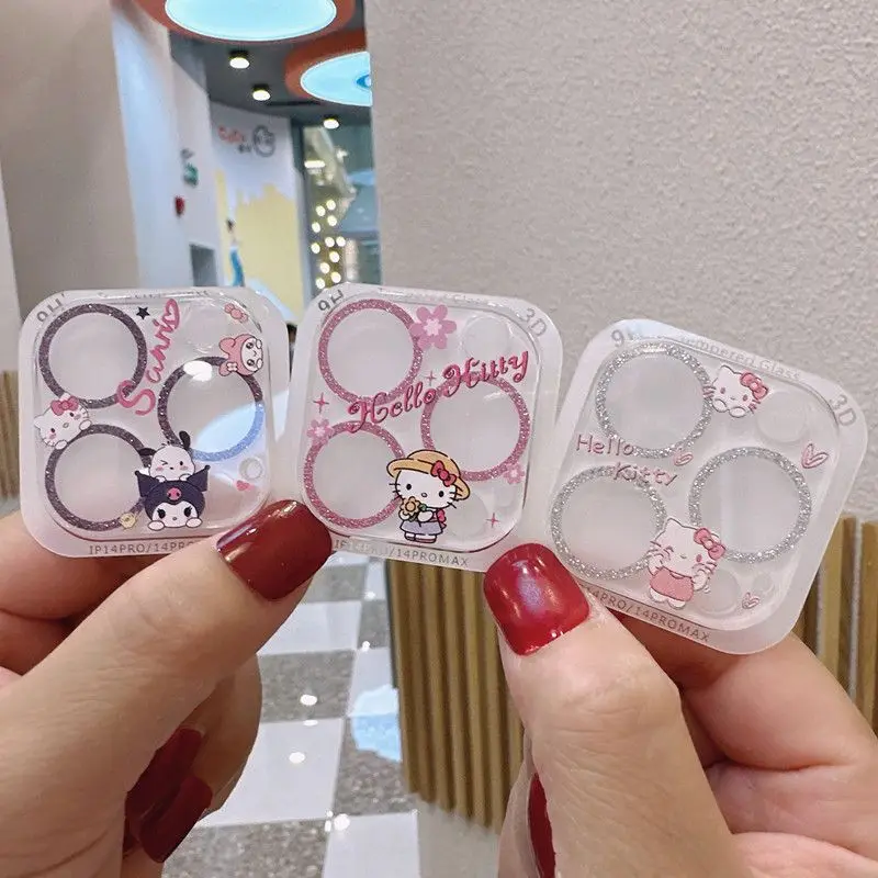 

Sanrios Hello Kitty Kuromi Full Cover Protective Tempered Glass for Iphone13 Mini Iphone 14 Plus Camera Protector Lens Films