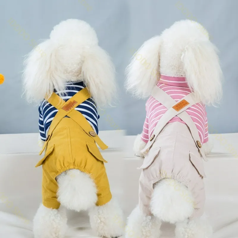 

Dog clothes spring and autumn thin four-legged striped fashion casual bib cute Teddy Bomei pet small dog cat clothing