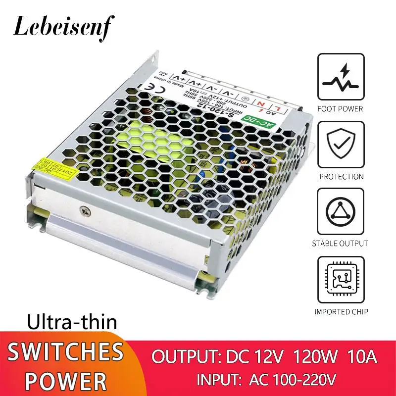

Ultra-thin AC/DC Converter 110/220V AC to DC 12V 120W 10A Switching Power Supply LED Lighting Drive Transformer Adapter