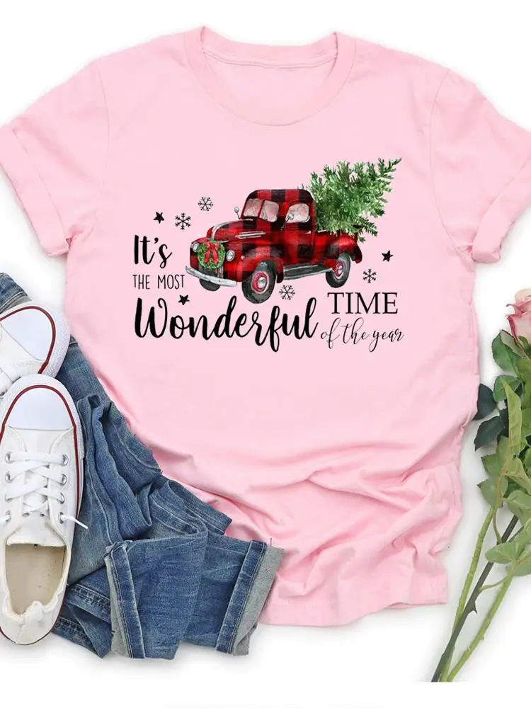 

Tree Plaid Lovely Style T Clothing Fashion Casual Graphic Tee Merry Christmas Holiday New Year Female Women Print T-shirts