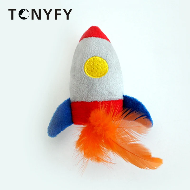 

Cat Toy Small Rocket Kitten Interactive Chew Molar Bite Resistant Plush Feather Catch Playing Relieve Boredom Pet Accessories