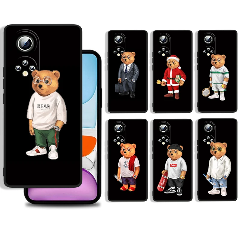 

Fashion Hot Cartoon Bear Cover For Huawei P50 P40 P30 P20 Lite 5G Nova Plus 9 SE Pro 5T Y9S Y9 Prime Black Phone Case