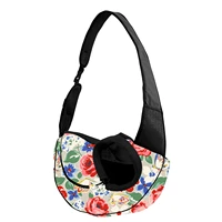 floral pattern hands free reversible pet papoose bag outdoor safety cat carrier sling breathable fashion dog satchel