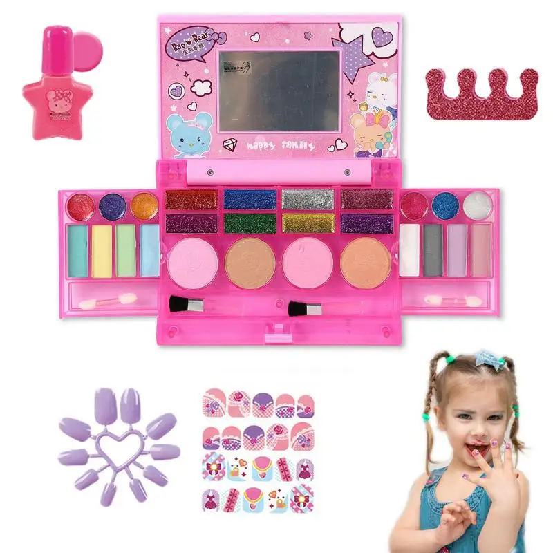 

Kids Makeup Kit For Girl Princess Real Washable Cosmetic Pretend Play Toys Dressing Table Toy Makeup Palette With Mirror Gift