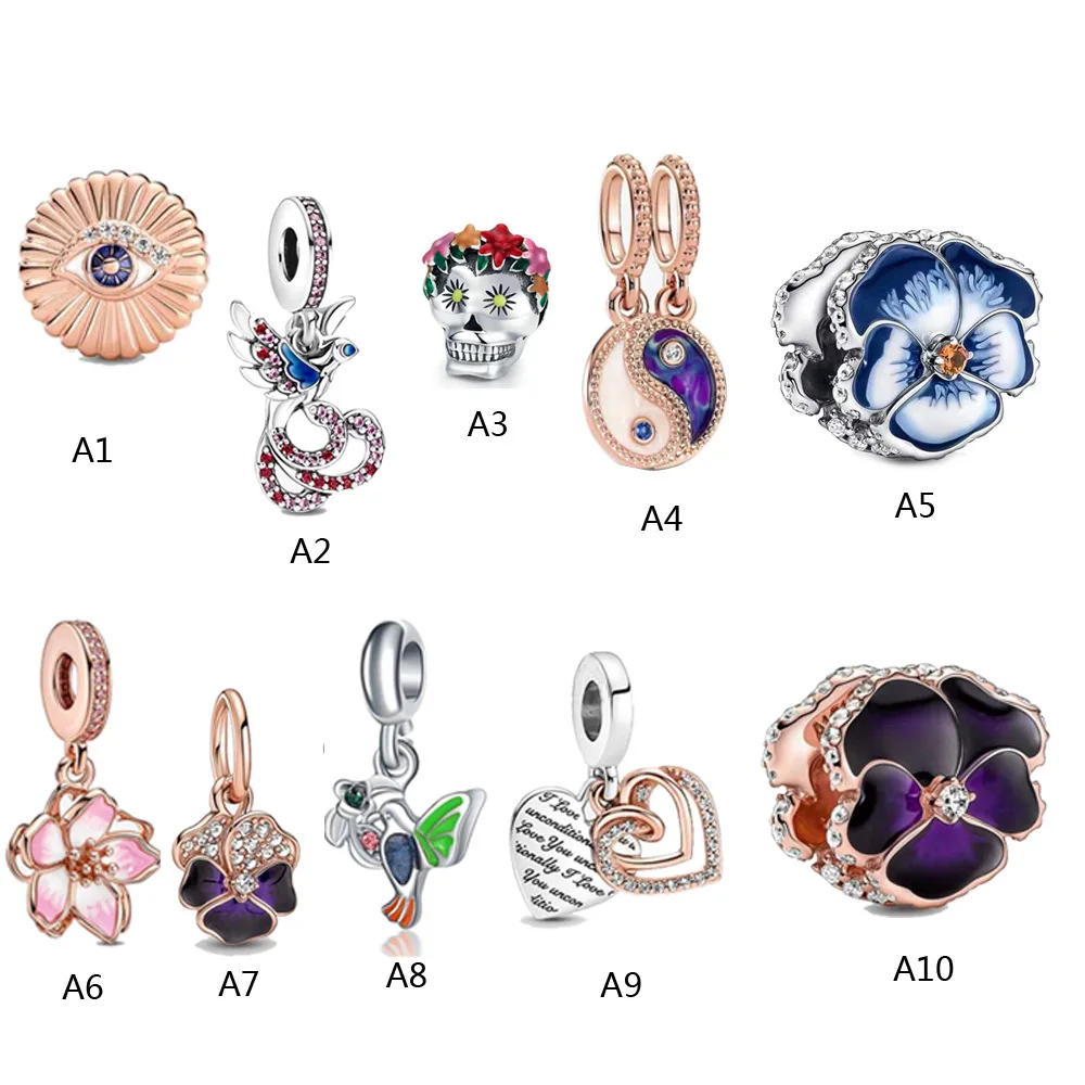 

Fashion Blue Enamel Flower Crystal Hollow Heart Eye Pendant DIY Beads Charm Fit Original Pandora Charm Bracelet