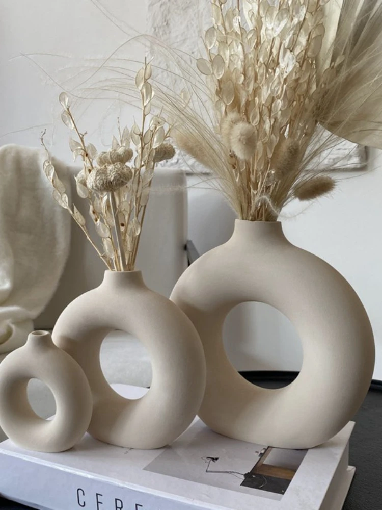 

Керамическая ваза в скандинавском стиле для пампаса, травы, пончиков, цветов, аксессуары для офиса, гостиной, украшение для дома