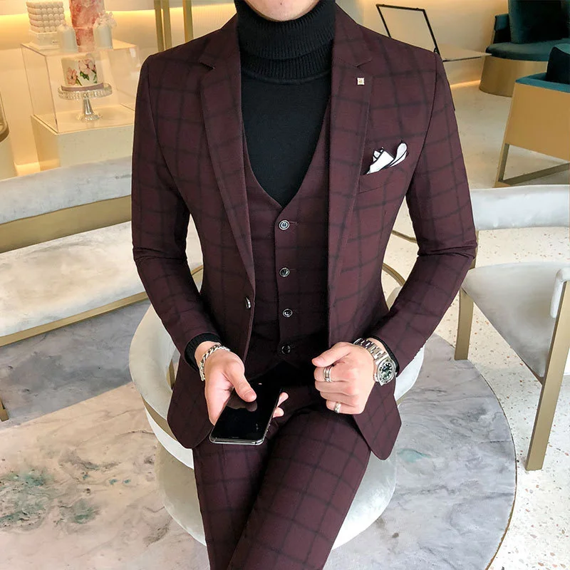 

New Style Suit Men's, Slim Fit Korean-style Handsome England Youth Casual Three-piece Set, 3 Piece Suits Men