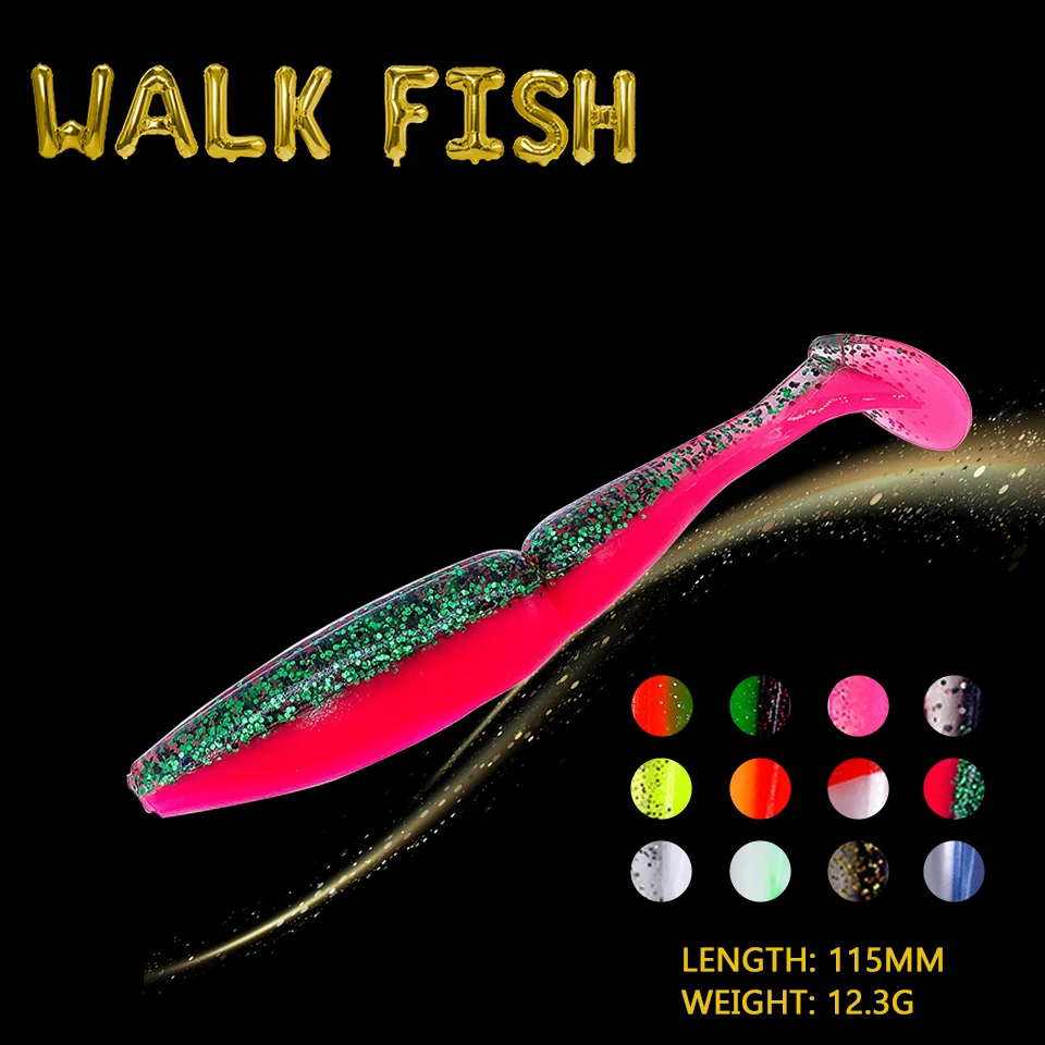 

WALK FISH 1Pcs 115mm/12.3g Soft Waist-tight T-tail Lure Silicone Artificial Long Cast Lure Soft Bait Wobbler For Bass Fishing