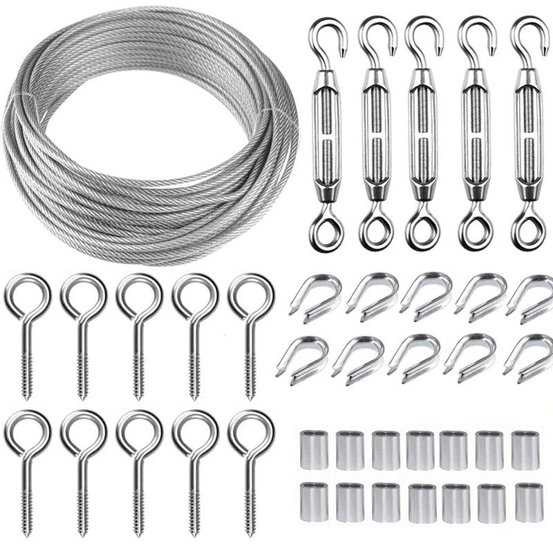 

40Pcs Garden Wire Cable Railing Wire Fence Roll Kits 30M PVC Coated Heavy Duty 304 Stainless Steel Cable Rope