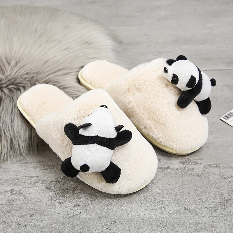

2022 Panda Home Slipper for Women Child Winter Plush Indoor Floor Fuzzy Shoes Flips Parent-child Family Cute Panda Cotton Slippe