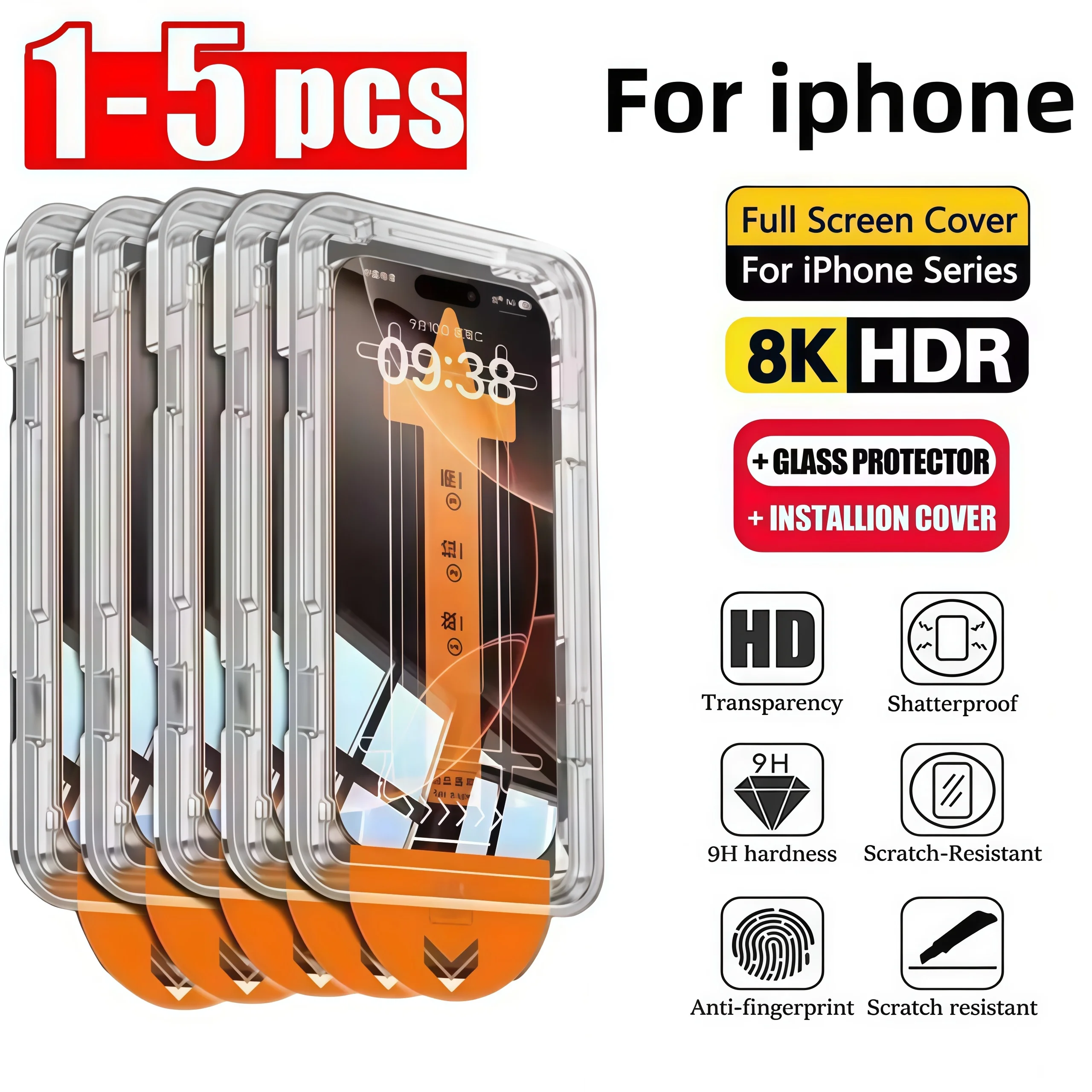 1-5PCS Dust Free Installation High-Definition Tempered Glass For iPhone 17 Pro Max 16 15Pro 14 Plus 13 12Mini 11 XR 17 Air Glass