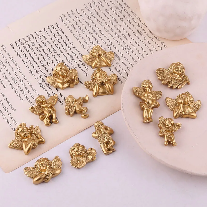 

1pcs Diy Jewelry Accessories Vintage Retro Victorian Angel Painted Gold Color Resin Cupid Patch Brooch Material Handmade Charms
