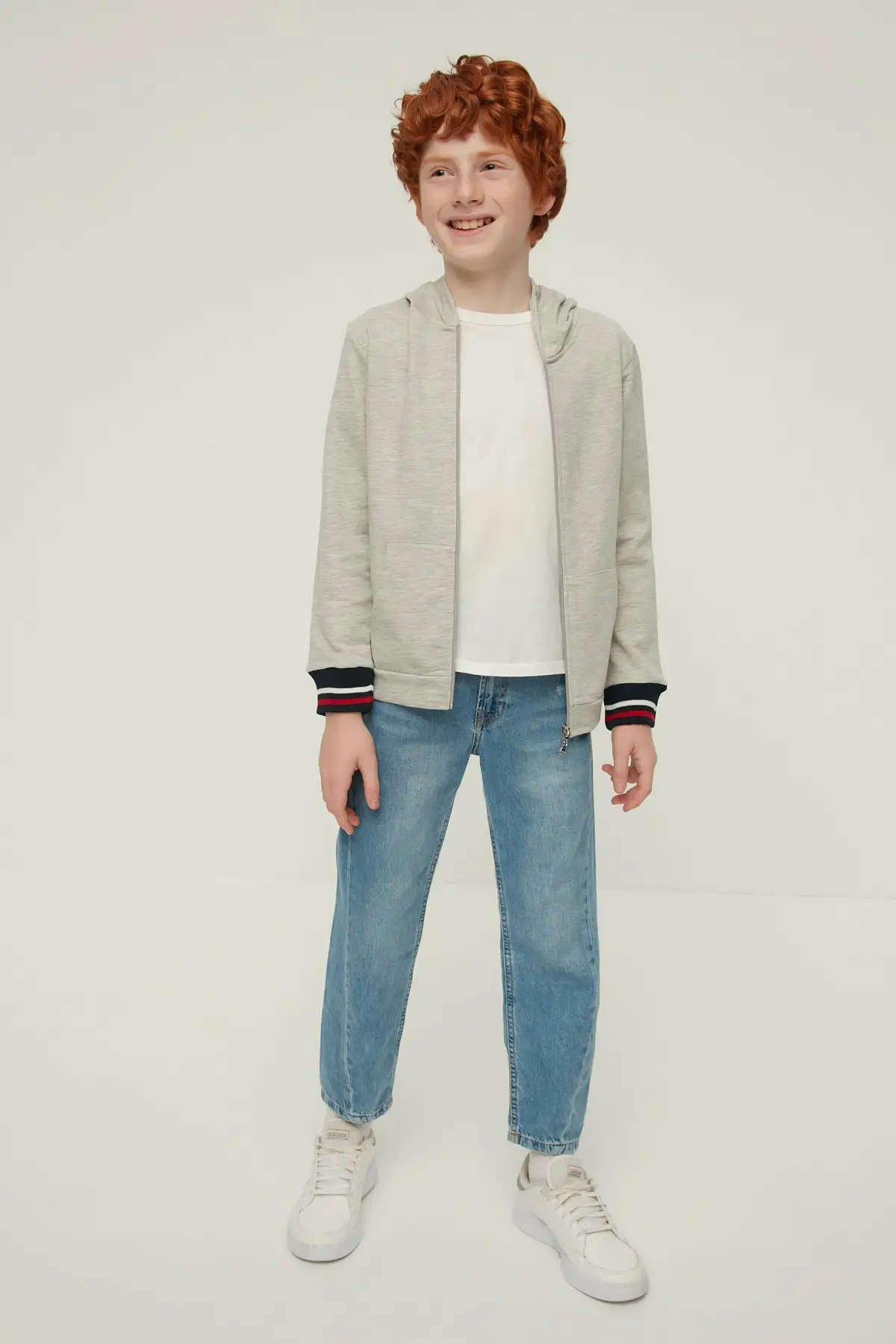 

Hooded Zipper Male Child Knitted Thin Cardigan TKDAW22HI1445