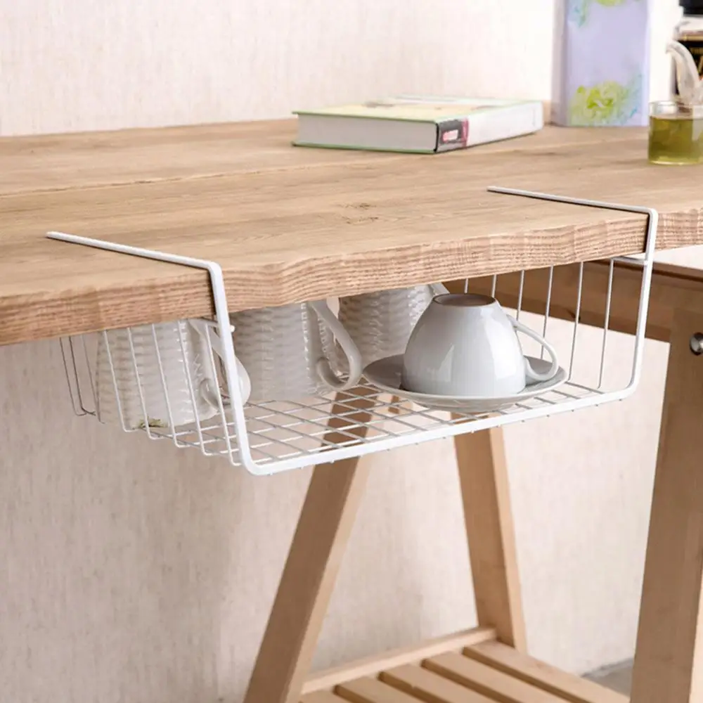 

Metal Under Cabinet Basket Cupboard Hanging Organizer Mesh Storage Rack Holder Kitchen Compartment Shelf Household Wardrobe Rack