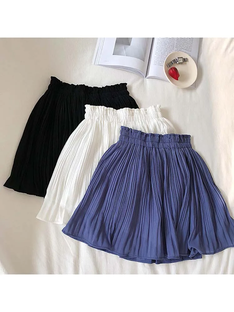 Модная плиссированная мини-юбка с эластичным поясом в Корейском стиле Женская