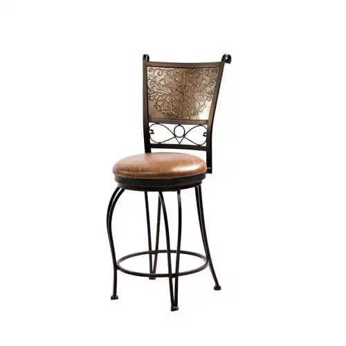

& Высокий 24-дюймовый металлический штампованный задний стул с поворотным механизмом, бронза с теплой ржавчиной искусственной кожей