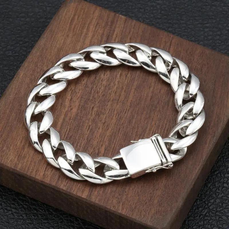 

S925 Sterling Silver Fashion Jewelry Thai Silver Wrist Personalized Thick Korean Edition Simple Smooth Men's Bracelet Trend