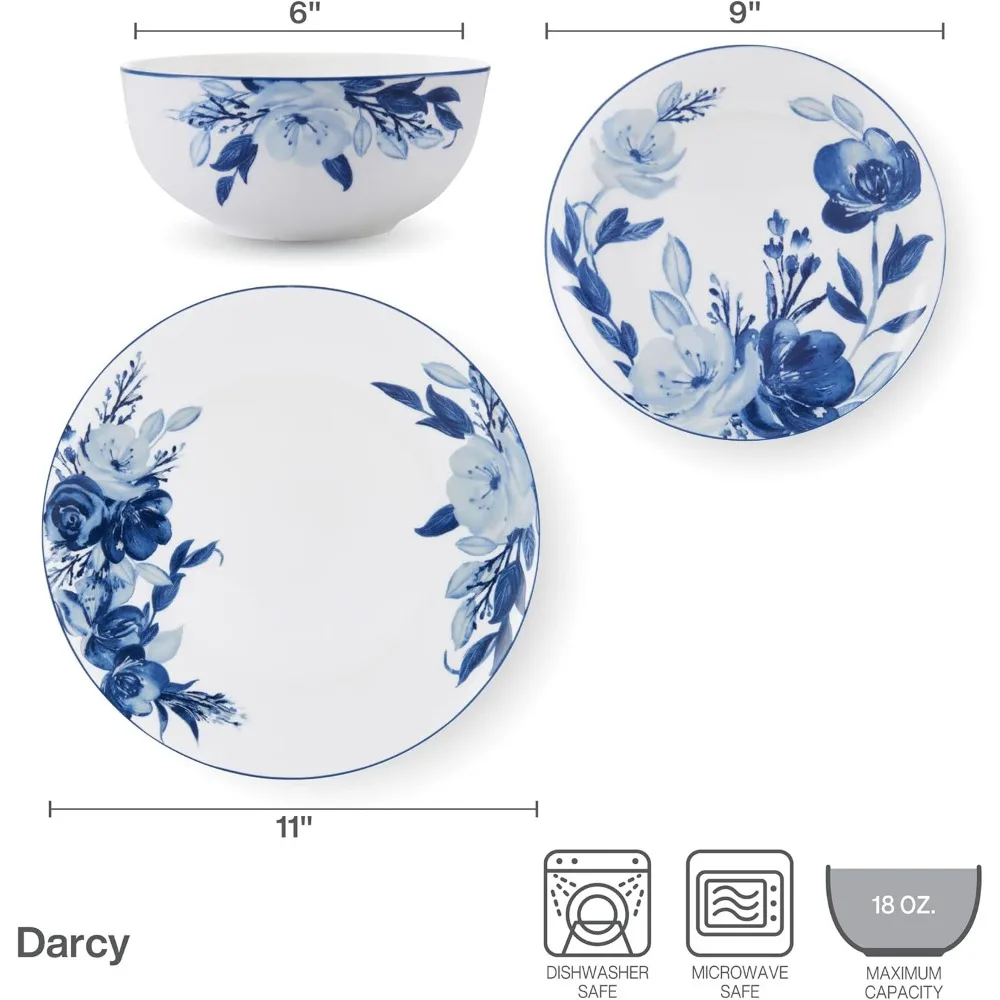 Набор столовых приборов из 12 предметов синяя обеденная тарелка 11 дюймов