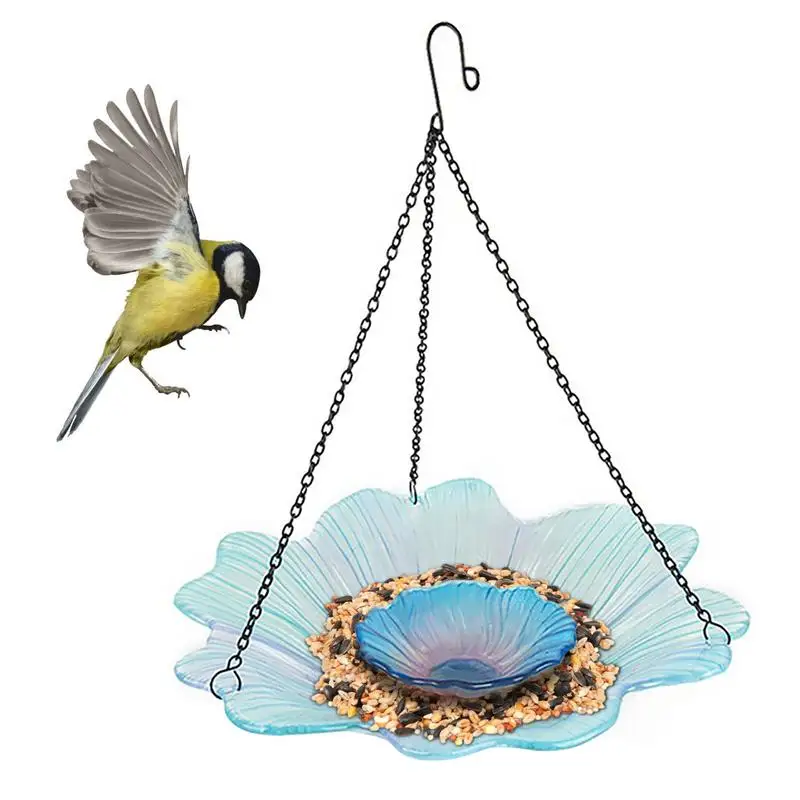 

Sunflower Bird Feeder Outdoor Glass Hangings Bird Bath Bird Shower With Double Layers Outdoor Garden Decoration Charm For Bird