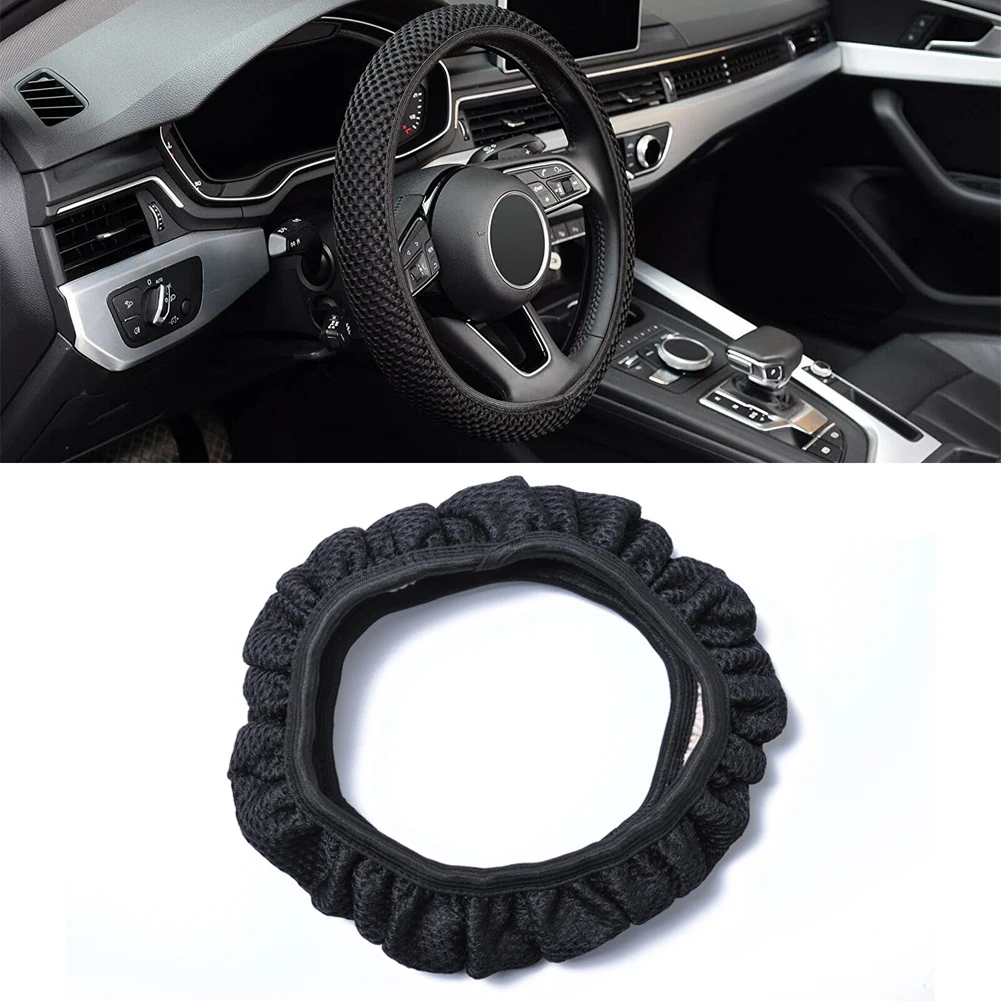 

Black Car Auto Steering Wheel Cover Microfiber Breathable Anti-Slip Protector 36.5-38cm Car-Styling Steering-wheel