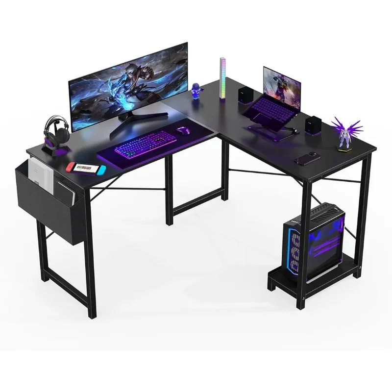 

L-образный настольный компьютерный стол, угловые компьютерные столы, игровой стол, стол для ПК с подставкой для процессора, Боковая Сумка для дома, офиса, общежития, Прочный Письменный Стол