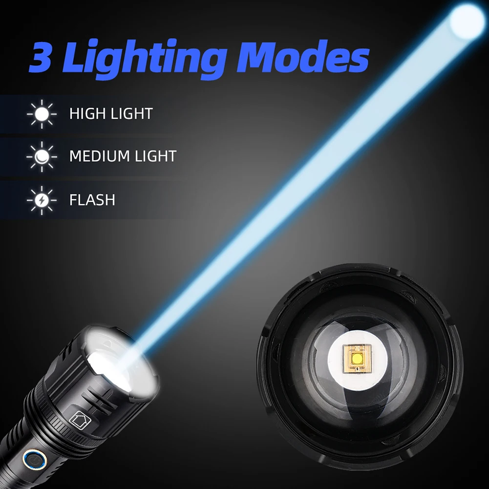 

30W LED Flashlight White Lasers USB Telescopic Zoom LED Hot Sale Longrange Strong Light Torch 3000 Lumens 3 Gears Camping Parts