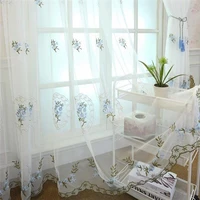 pastoral embroidered floral tulle curtains for bedroom sheer voile curtain for living room kitchen window screening home decor