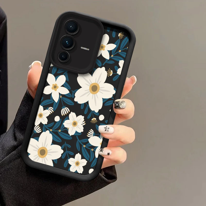 Фото Противоударный утолщенный чехол для телефона Vivo V60 для Vivo V50 V27 V25 V23 V23E V40 Pro V30 SE V30E V29E V29 V27E Чехол в стиле ретро с цветочным принтом №5