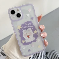 cute blue star bear wave frame clear phone case for iphone 13 11 12 pro x xr xs max 13mini 7 8plus shockproof cartoon soft cover