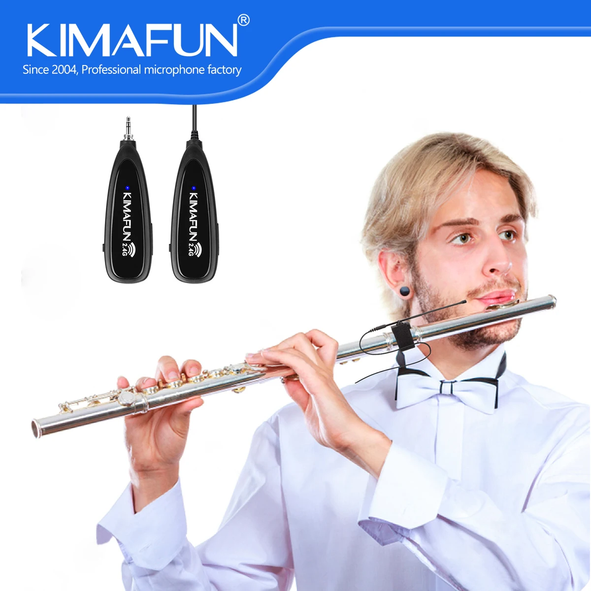 Enlarge KIMAFUN 2.4G Auto-paring Wireless Noise Reduction Flute Microphone Musical Instruments for Musicians Clarinet Harmonica Piccolo