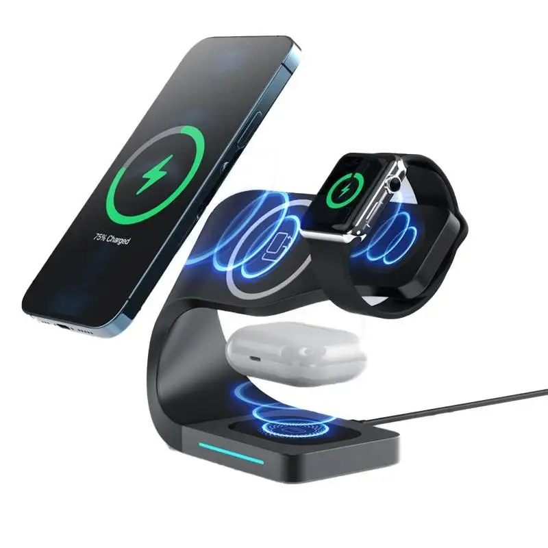 

Магнитная Беспроводная подставка для зарядного устройства 4 в 1 для iPhone 12 Mini Pro Max с быстрой зарядкой 15 Вт